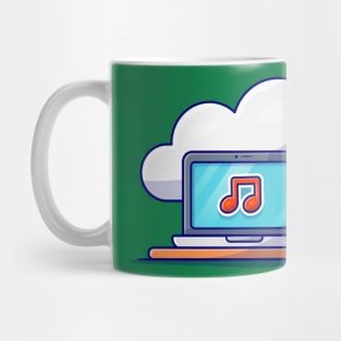 Cloud Music Icon with Laptop and Note of Music Cartoon Vector Icon Illustration Mug